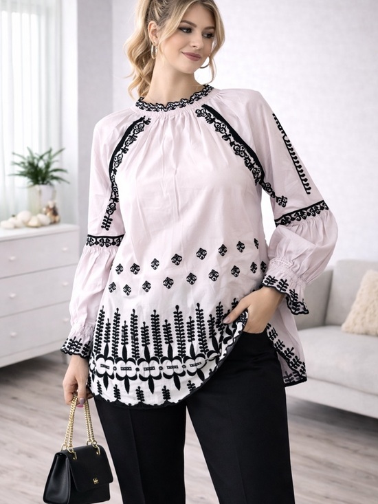 Tu women Tops - Pale Pink Tunic with Black Embroidery
